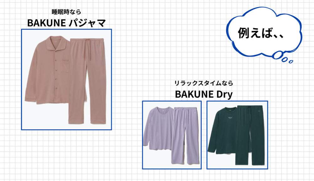 BAKUNE（バクネ）が選ばれる理由２．睡眠中から日常のくつろぎタイムまで幅広い着用シーン