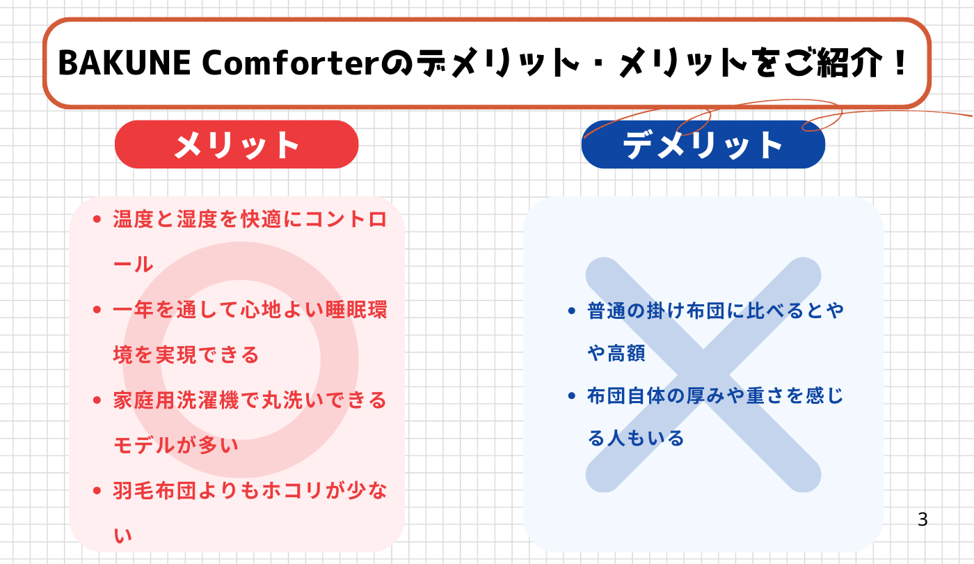BAKUNE Comforterのメリット・デメリット